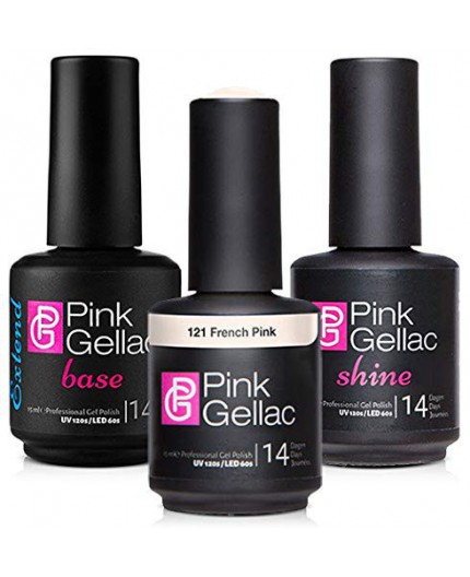 Pack: Base Extend + 121 French Pink + Brillo Shine e Pink Gellac Pack: Base Extend + 121 French Pink + Brillo Shine e Pink Gellac