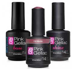 Ahorra con este pack de base, esmalte y acabado brillante de Pink Gellac