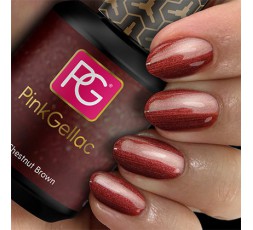 El esmalte de gel permanente 150 Chesnut Brown imita el marrón cálido de las avellanas.