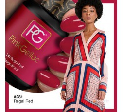 El color de Pink Gellac 281 Regal Red es un rojo precioso en esmalte de gel permanente con un fondo de rosa.