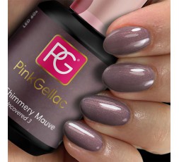 Pink Gellac 225 Shimmery Mauve es un esmalte de uñas de gel malva con un brillo de color bronce.