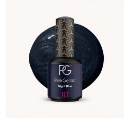 El 117 Night Blue de Pink Gellac es un esmalte permanente azul oscuro con un sutil efecto perla.