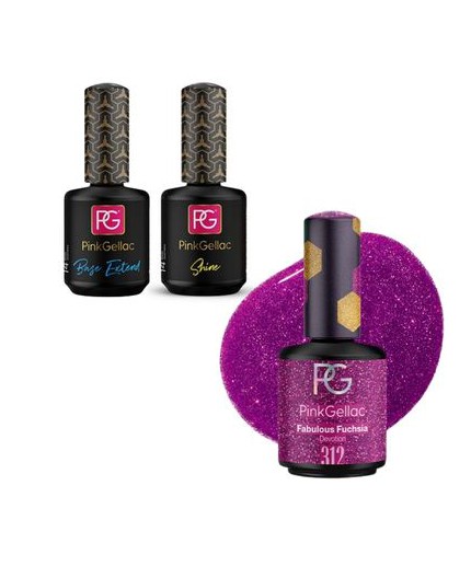 Pack: Base Extend + 312 Fabulous Fuchsia Rosa + Top Coat Acabado Brillo Shine