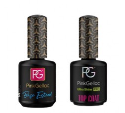 Ahorra comprando estos dos productos de Pink Gellac juntos: Base Extend y el acabado brillante Ultra Shine.