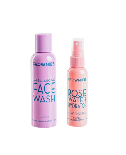 Gel limpiador facial + Tónico agua de rosas de Frownies para rellenar arrugas